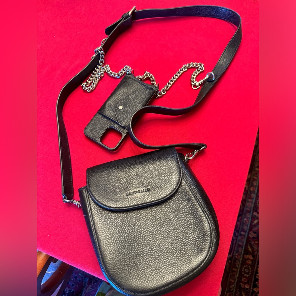 Shay Bandolier IPhone 12/12pro bag and phone case.  Black/silver